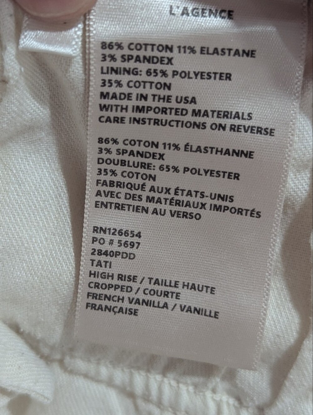 L’Agence Tati Hi Rise Crop Jeans Size 31 French Vanilla Cream Wash *NWOT - Picture 10 of 13
